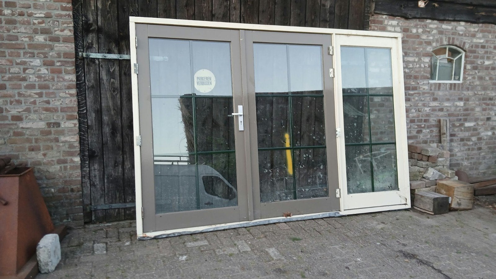 Dubbele houten deuren met zijlicht, Ophalen, Gebruikt, 120 cm of meer, Buitendeur