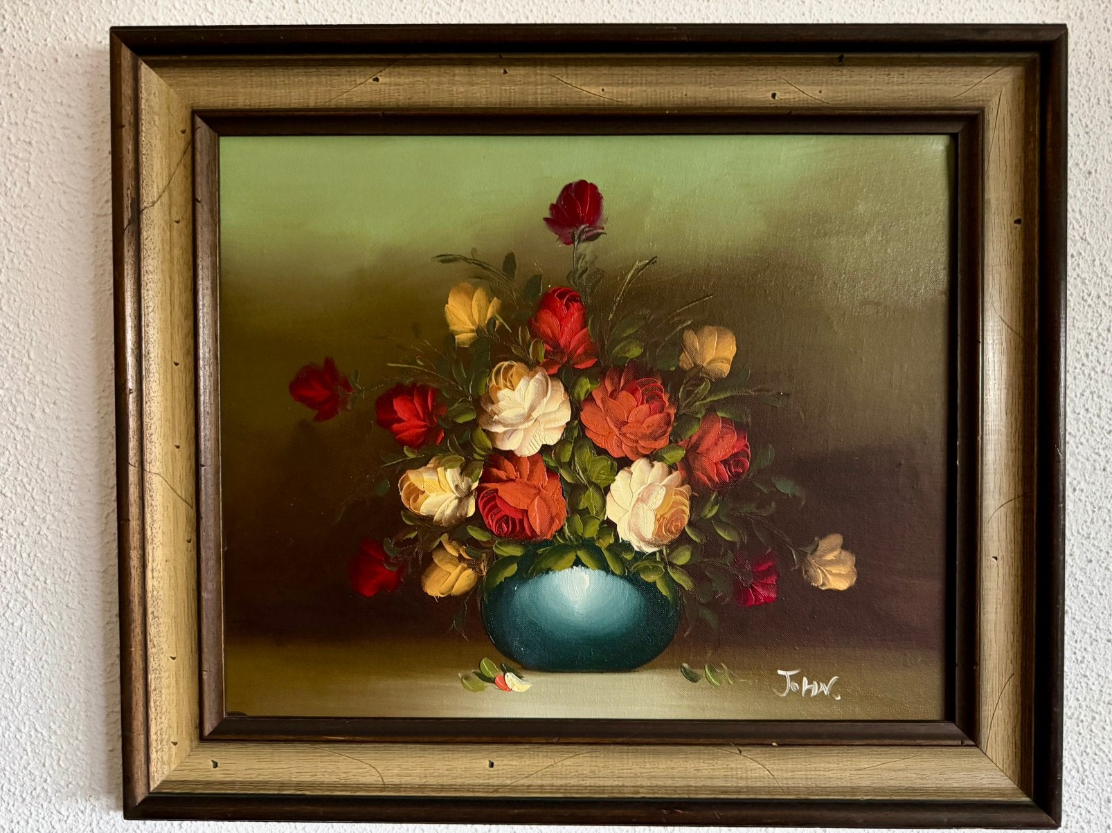 Kunstenaar John: stilleven rozen in vaas op tafel ., Antiek en Kunst, Ophalen