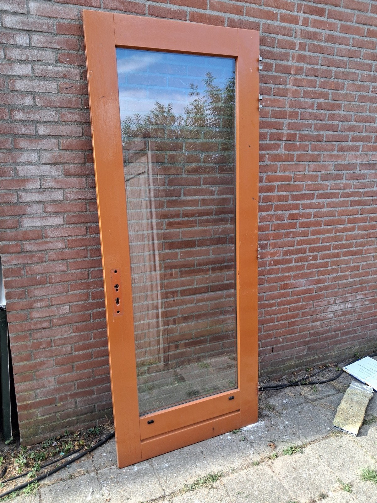 92.7x233.5cm hardhouten deur dubbelglas kan 3puntsluiting in, Doe-het-zelf en Verbouw, Ophalen, 80 tot 100 cm, 215 cm of meer