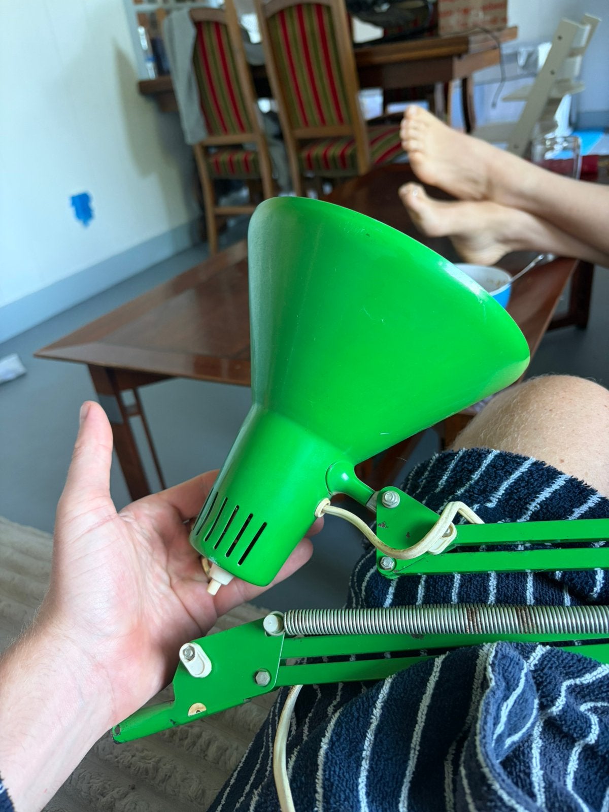 Set van 2 vintage klemlampen jaren 70 (hala Zeist mogelijk), Huis en Inrichting, Lampen | Tafellampen, Ophalen, Kunststof, Gebruikt