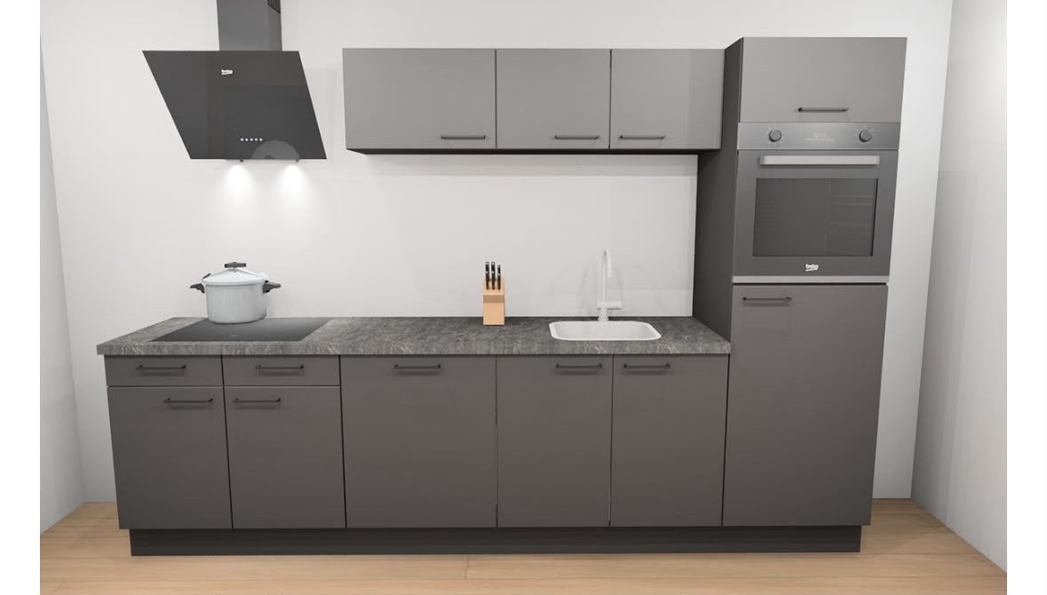 Moderne grafietkleurige keuken met inbouwapparatuur, Nieuw, Enkelwandige keuken, Ophalen of Verzenden, Kunststof