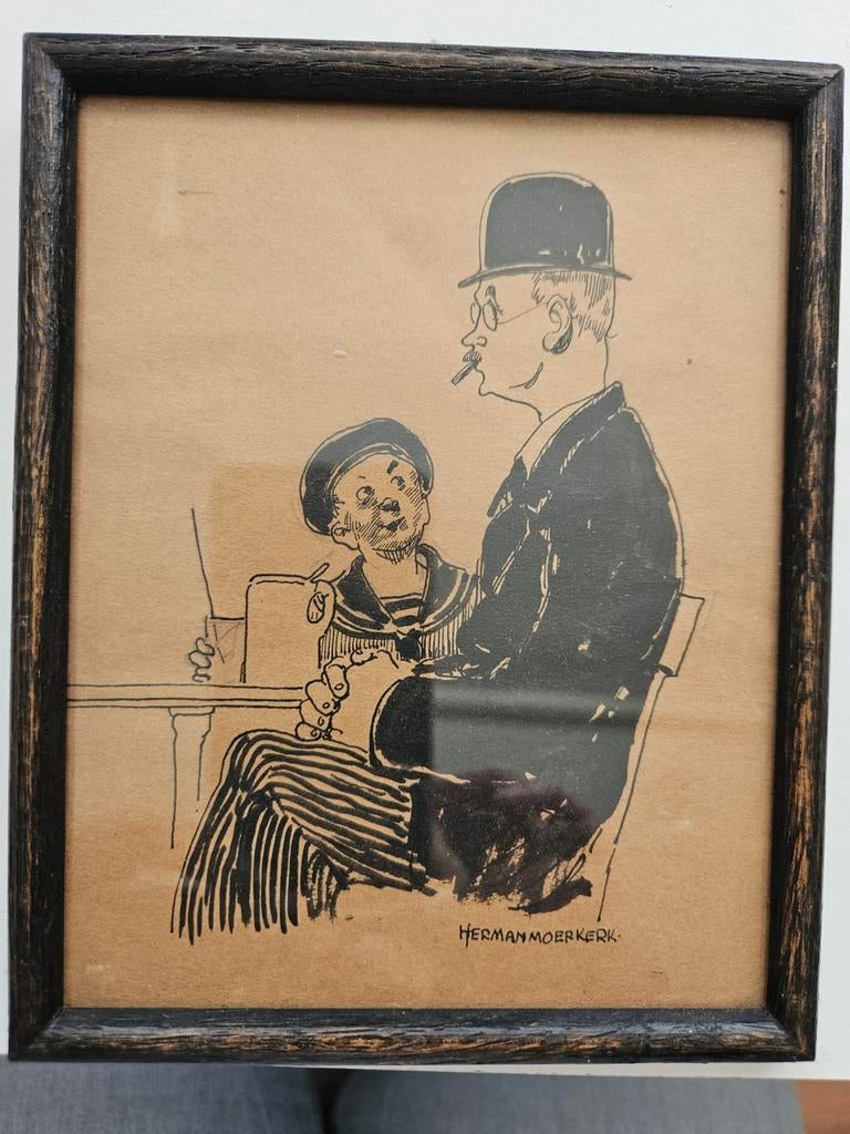Vintage ingelijste tekening Herman Moerkerk, Ophalen of Verzenden
