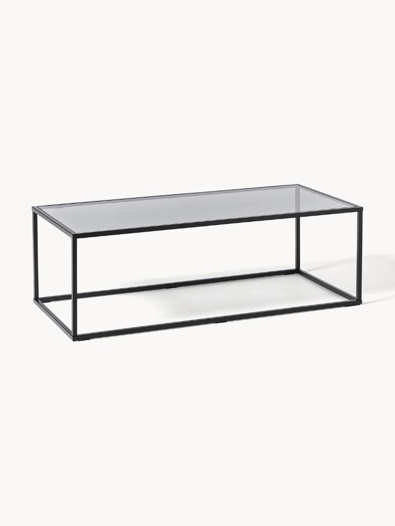 Salontafel Maya met glazen tafelblad, Huis en Inrichting, Tafels | Salontafels, Ophalen, Gebruikt, 100 tot 150 cm, 50 tot 100 cm