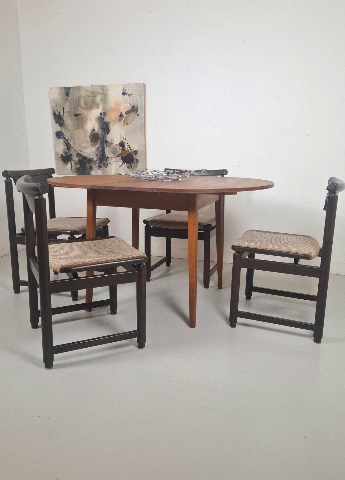 6 vintage design stoelen wengé hout brutalist japandi stoel, Huis en Inrichting, Ophalen of Verzenden, Gebruikt, Bruin, Hout