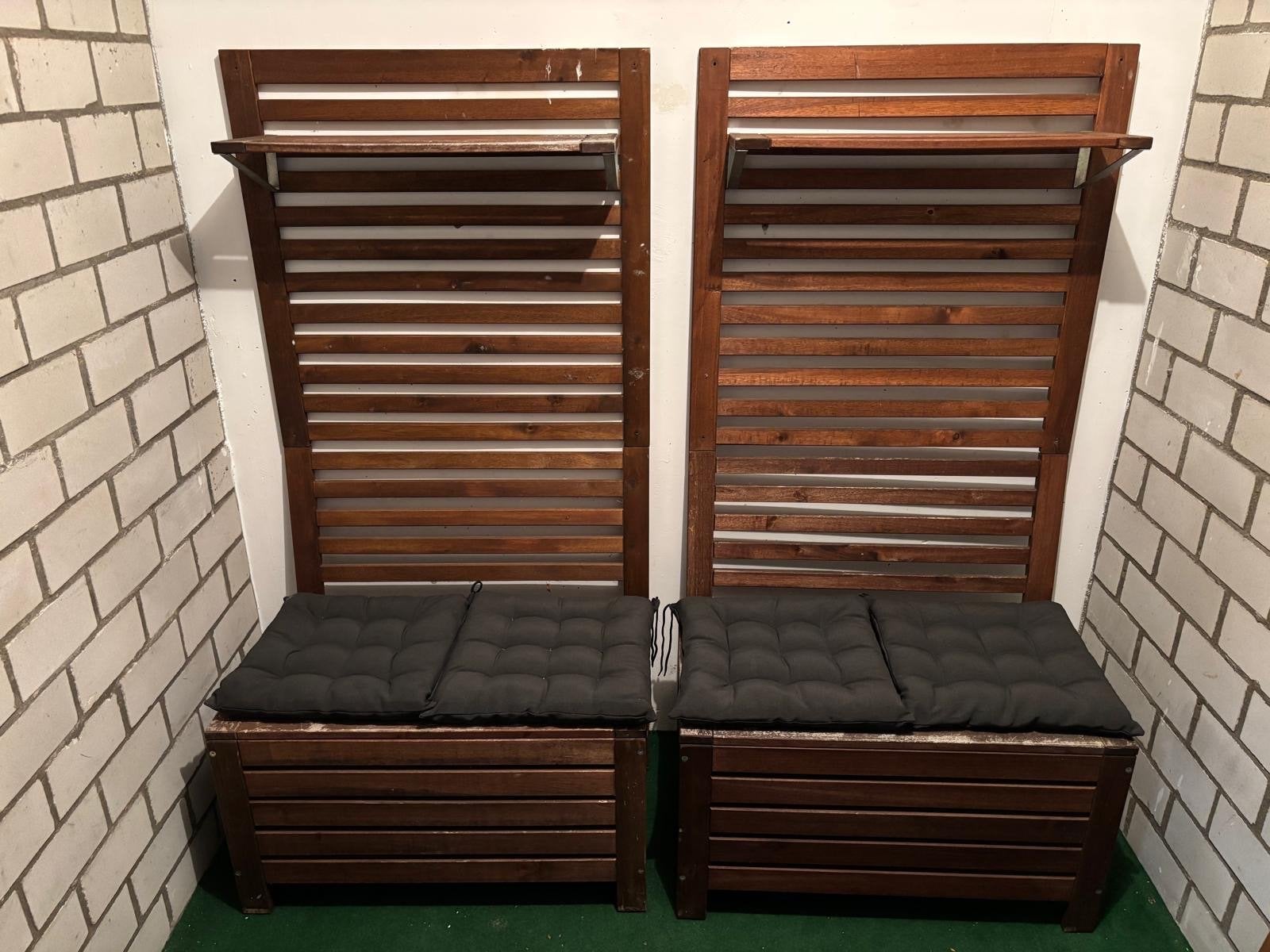 2x IKEA ÄPPLARÖ Opbergbank met wandpaneel, plank en kussen, Ophalen, Gebruikt, Hout