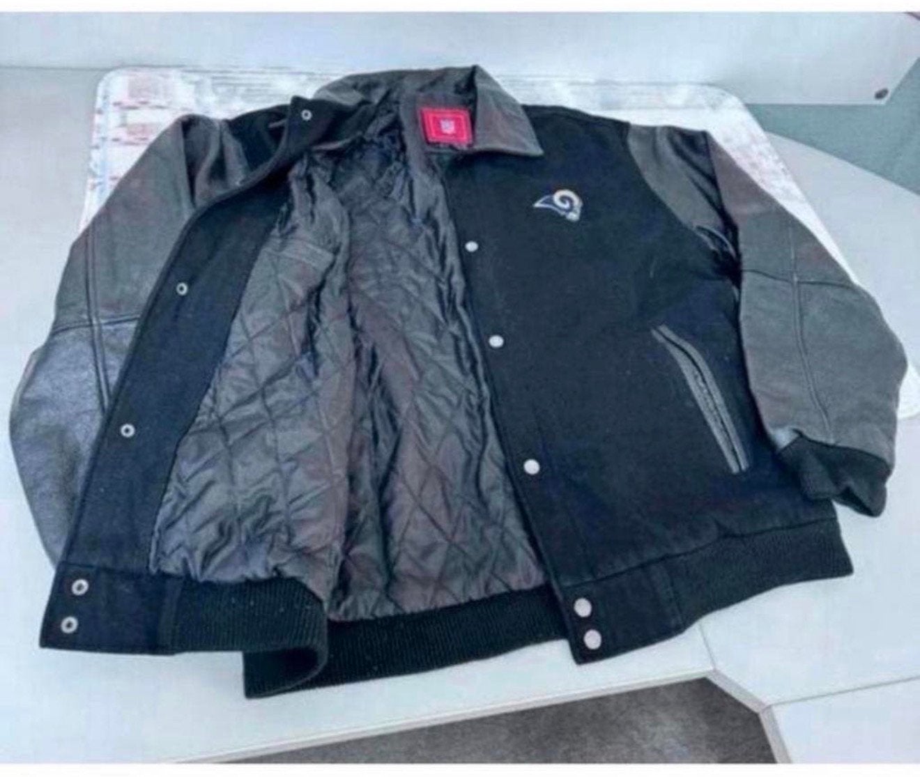 NFL American Football Los Angles Rams jacket L-G vest rugby, Maat 52/54 (L), Zwart, Ophalen of Verzenden, Zo goed als nieuw
