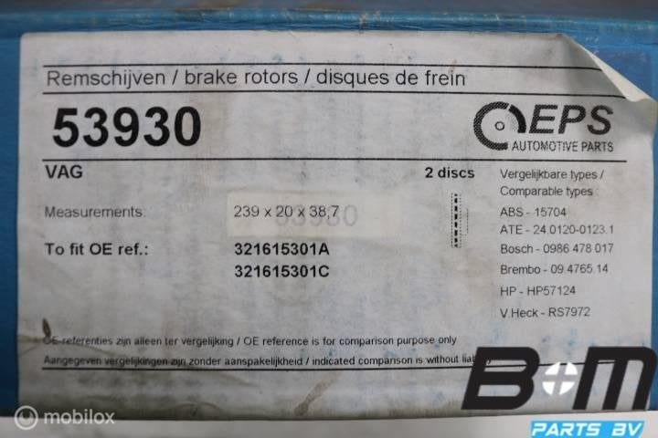 Set remschijven voorzijde VW Golf 1 GTI 321615301C, Gebruikt