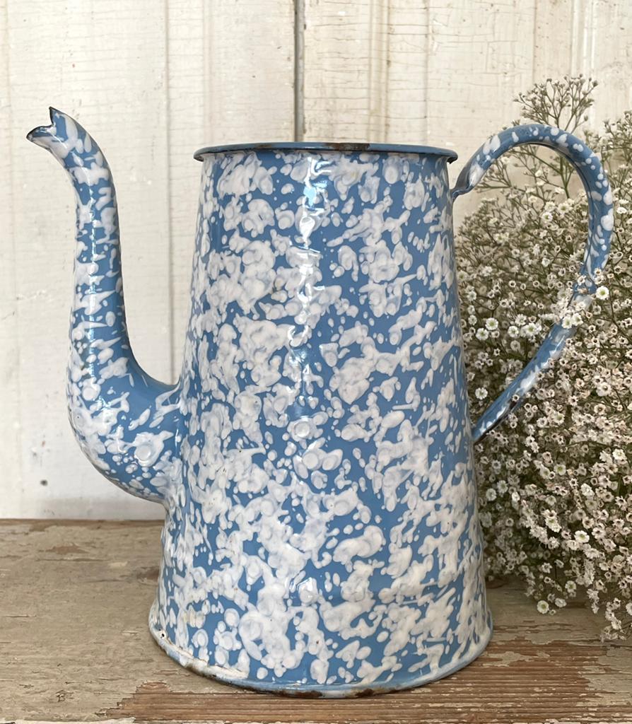 Emaille oudr Franse koffiepot wit blauw gevlekt, Antiek en Kunst, Antiek | Emaille, Ophalen of Verzenden