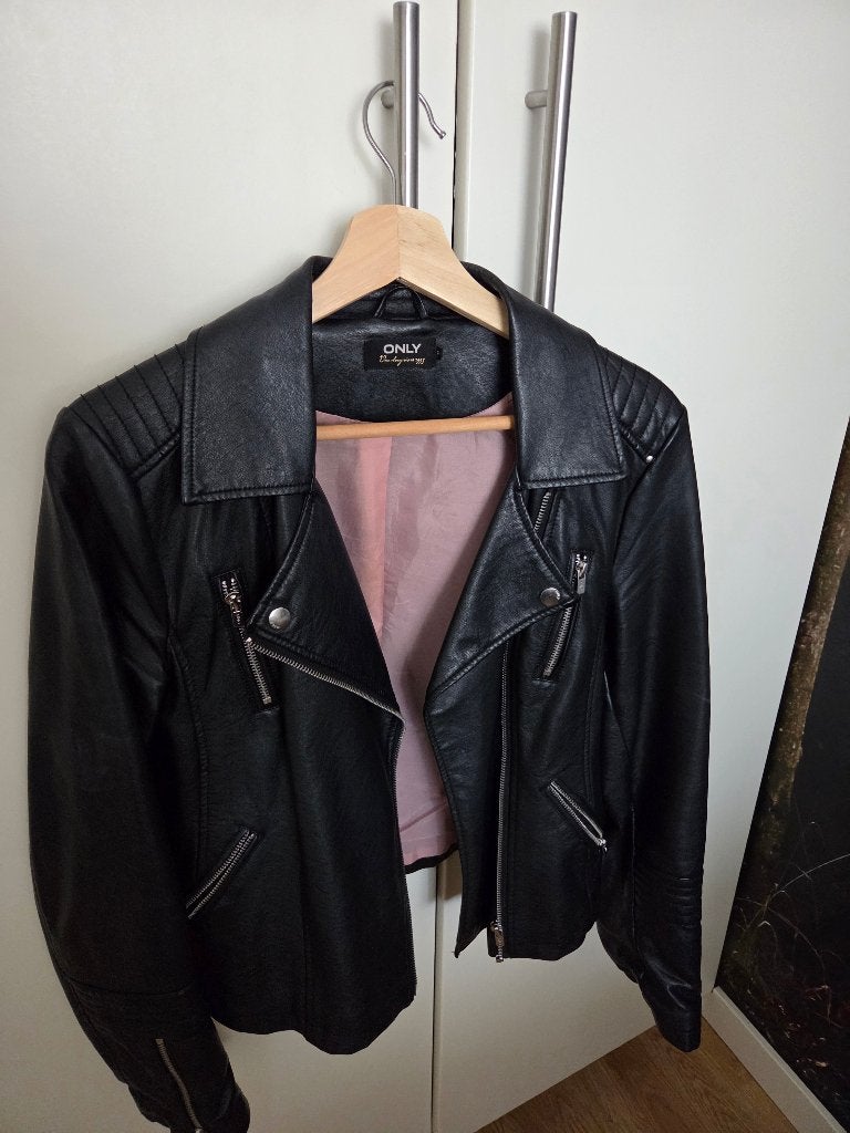ONLY Zwart Leren Jasje Maat 38, Zwart, Ophalen, Maat 38/40 (M), ONLY
