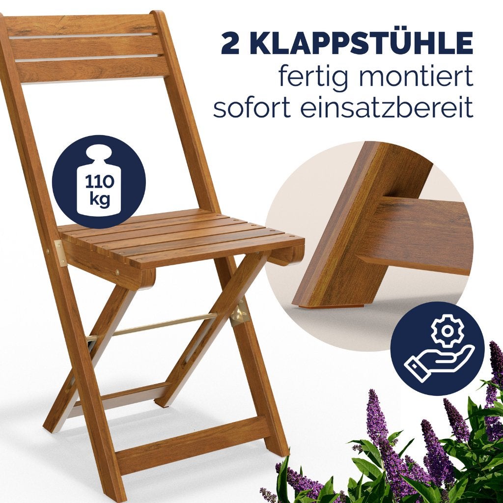 Bistroset inklapbaar tuinset 3-delig hout GRATIS BEZORGD!, 2 zitplaatsen, Verzenden, Nieuw, Nvt