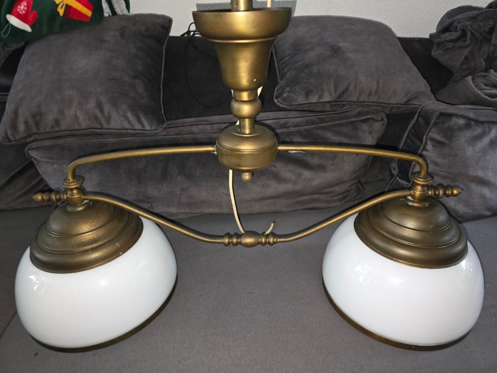 vintage hanglamp melkglas brons, Ophalen