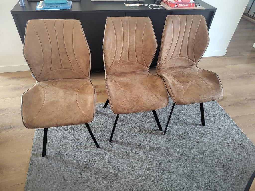 Set van 10 bruine eetkamerstoelen, Huis en Inrichting, Ophalen, Bruin, Zo goed als nieuw, Stof