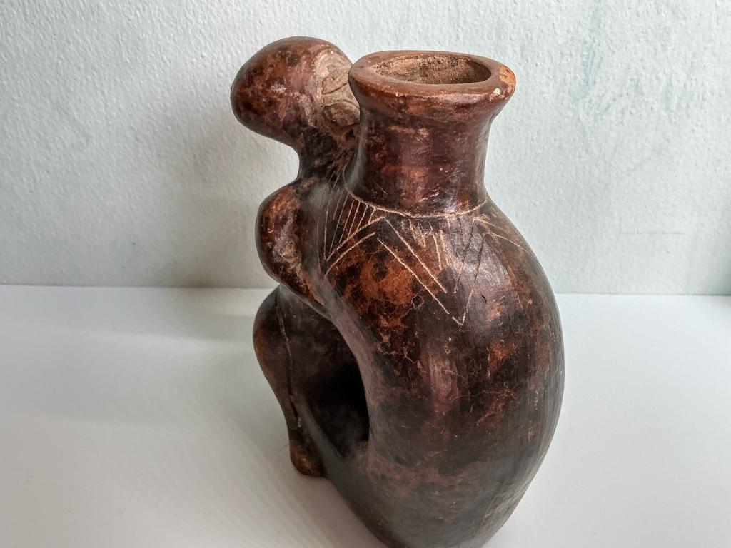 Prachtige oude Pre-Columbiaanse zadel fles, gedecoreerd, Antiek en Kunst, Kunst | Niet-Westerse kunst, Ophalen of Verzenden