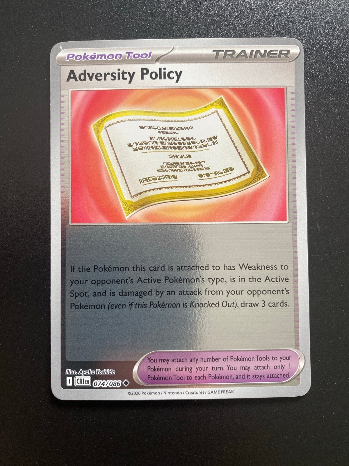Adversity Policy 074/086 Rev. Holo Pokémon Chaos Rising, Ophalen of Verzenden, Zo goed als nieuw, Losse kaart, Foil