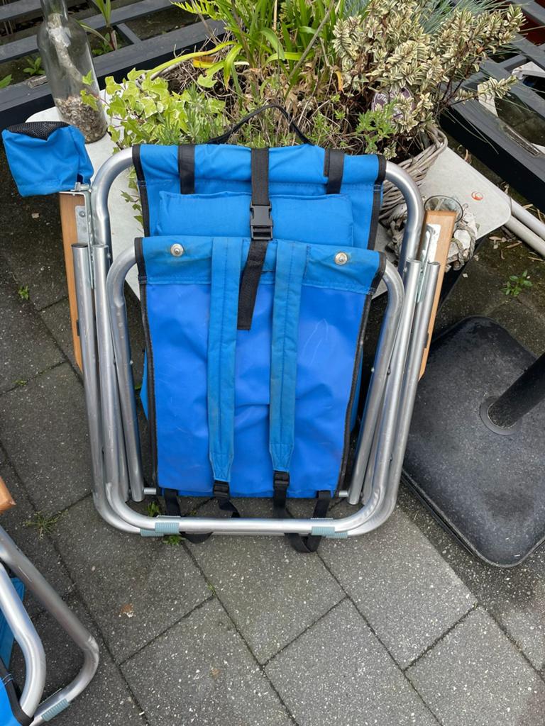 Opvouwbare relaxstoel rugzak stoel + Hoofdsteun&Bekerhouder, Ophalen, Gebruikt, Campingstoel