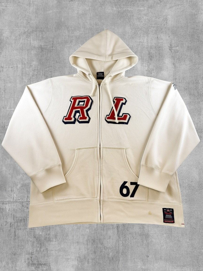 Ralph Lauren hoodie met rits grijs print heren maat XL, Kleding | Heren, Verzenden, Gedragen, Maat 56/58 (XL), Grijs