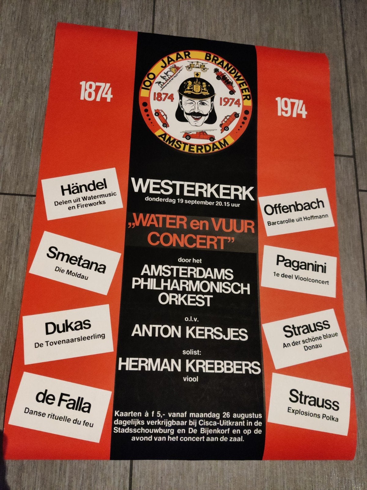 Poster 100 Jaar Brandweer Amsterdam 1974, Verzamelen, Posters, Ophalen of Verzenden, Zo goed als nieuw, Overige onderwerpen