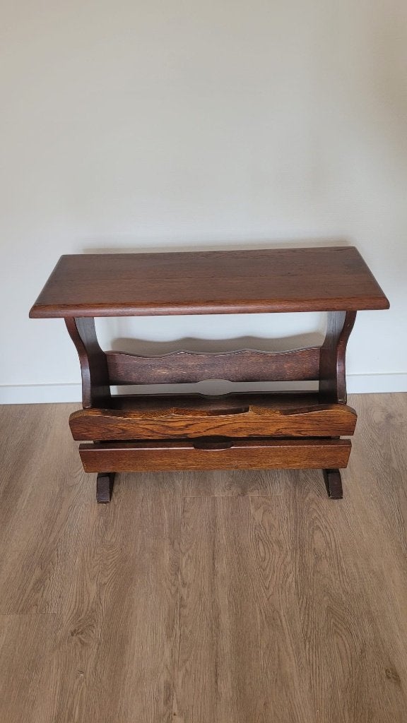 Vintage Klassiek eiken lectuurbak, krantenbak, (Bijzettafel), Huis en Inrichting, Woonaccessoires | Krantenbakken en Lectuurbakken