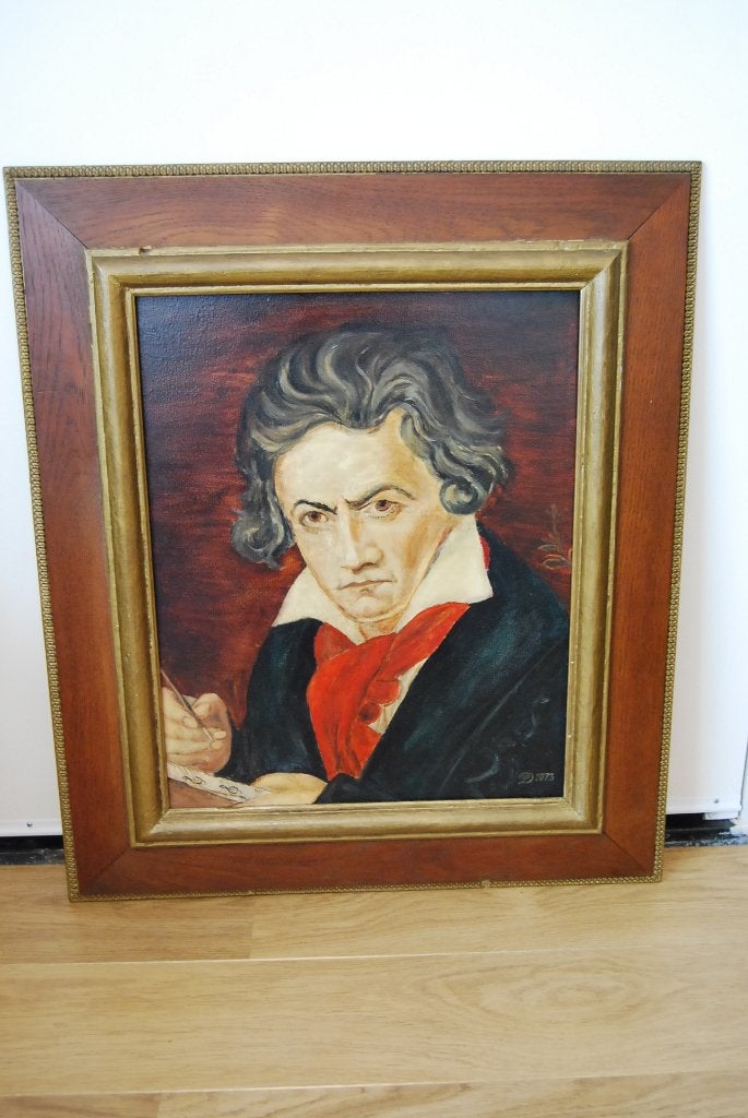 Schilderij met bekend portret van Beethoven. (zie tekst!), Ophalen, Gedateerd, Olieverf, Klassiek