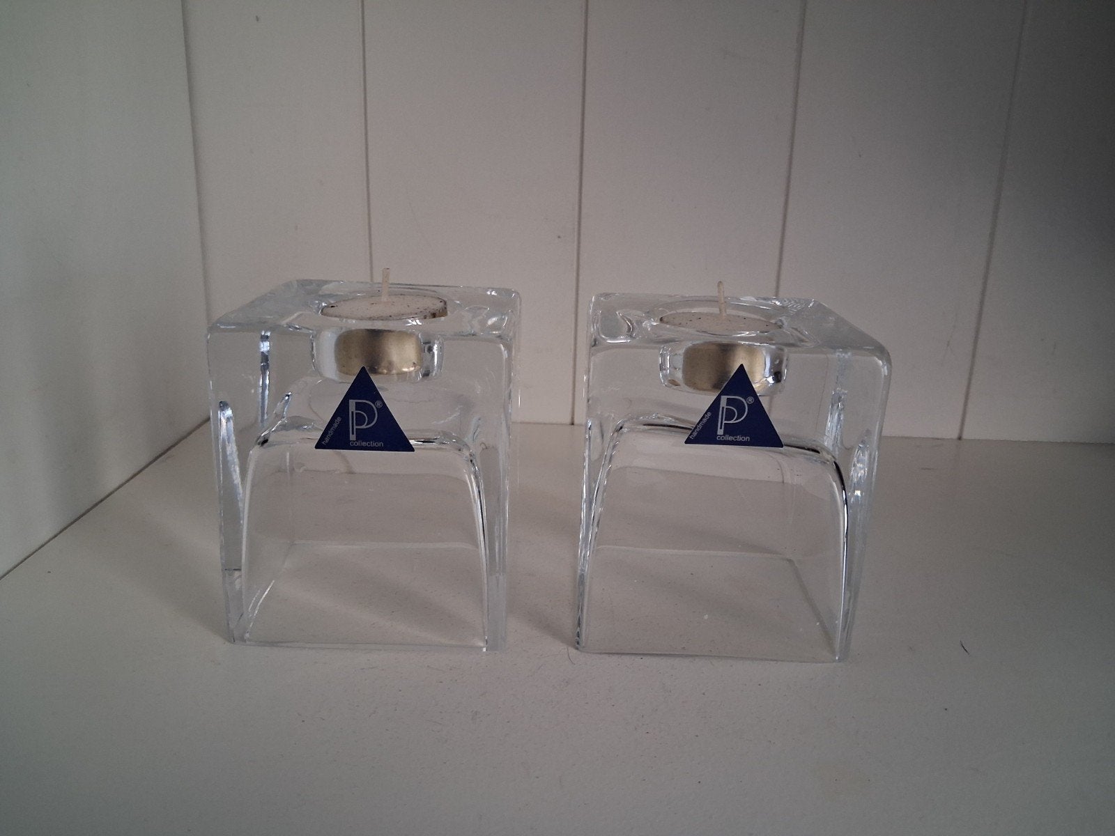 Vintage Peill & Putzler "Ice Cube" theelichthouders, Huis en Inrichting, Gebruikt, Waxinelichthouder, Ophalen of Verzenden, Glas