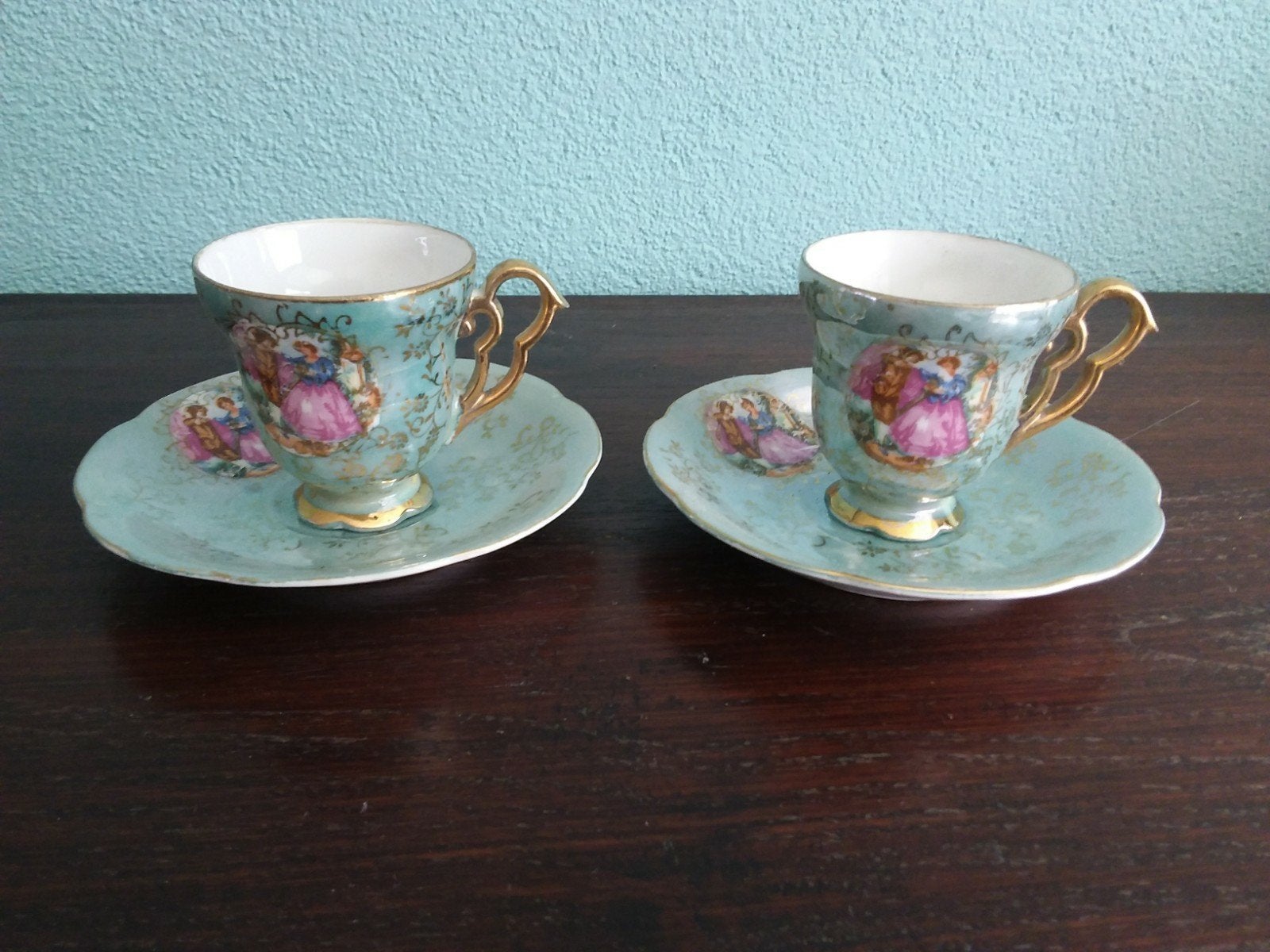 Setje 2x kopje+schoteltje moccasetje  expresso maat, Ophalen of Verzenden, Zo goed als nieuw, Porselein, Kop en/of schotel