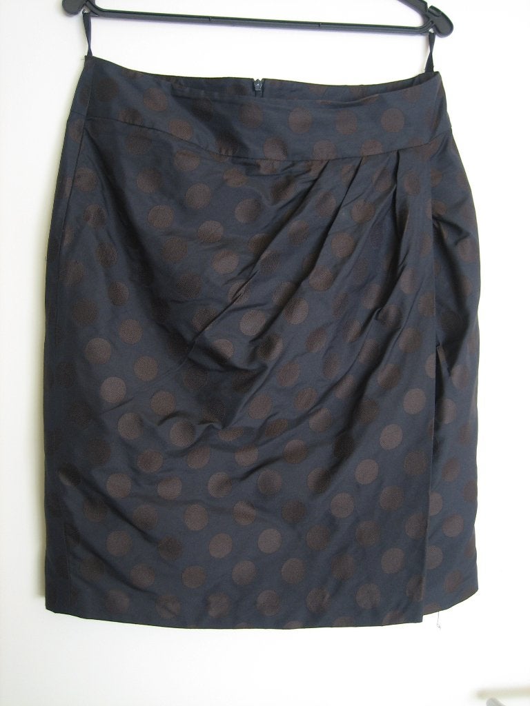 Chique blauwe rok met bruine polkadots FAR HILLS 40 snazzeys, Maat 38/40 (M), Nieuw, Far Hills, Onder de knie