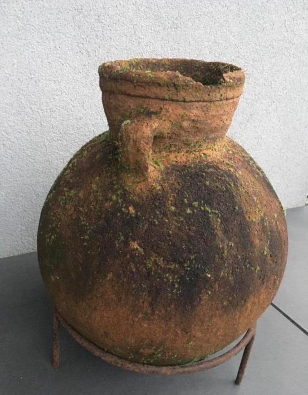 Uniek ambachtswerk oude terracotta bolvazen kruik antiek, Ophalen, Gebruikt