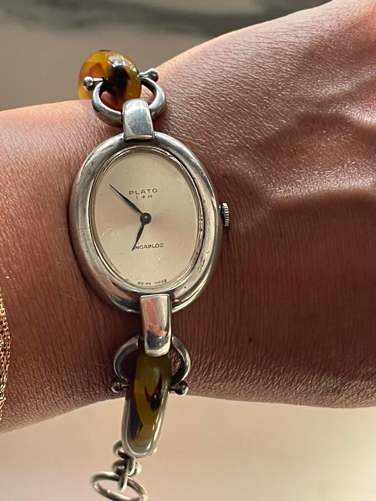 Zwitserse zilveren 800 dames horloge vintage retro 18,5 cm, Overige merken, Staal, Gebruikt, Polshorloge