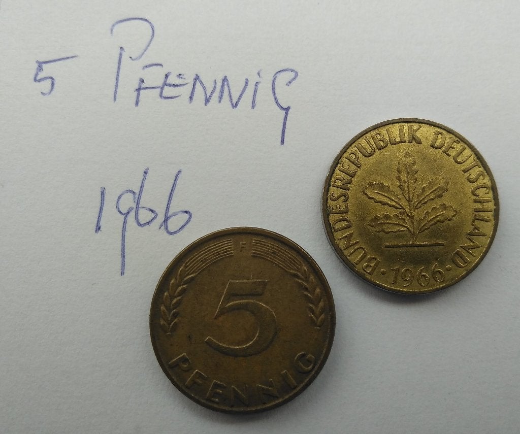 5 Pfennig 1966 Duitsland ( 2 munten ), Ophalen of Verzenden, Duitsland, Losse munt