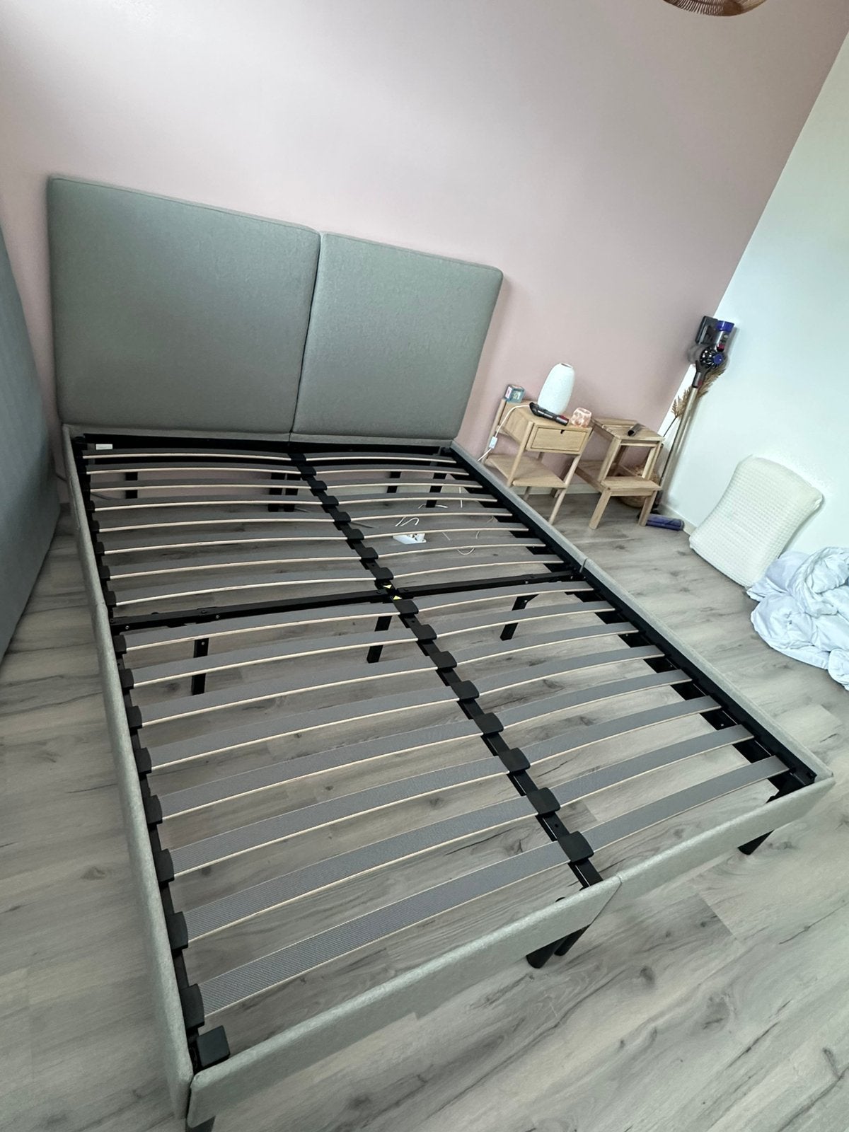Emma bed 160x200cmm grijs, Ophalen, Tweepersoons, Zo goed als nieuw, 200 cm