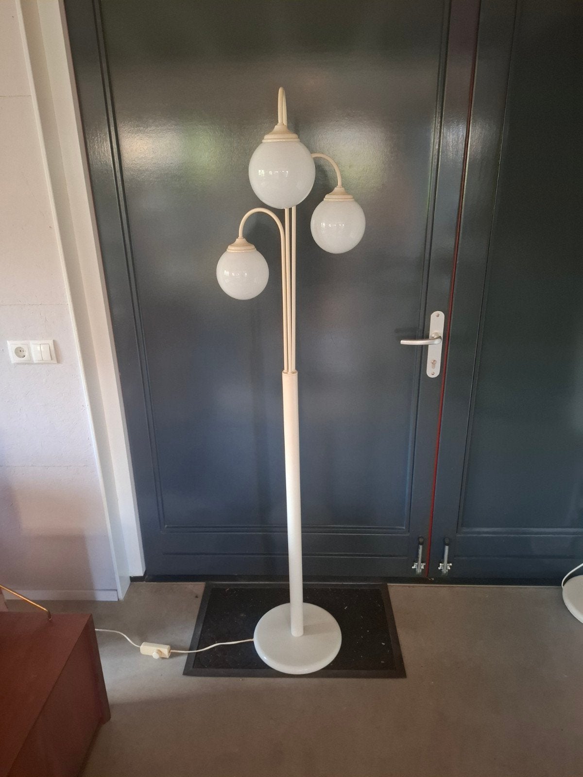 Vintage stedinhauer Vloerlamp met 3 Bolle Lampen, Gebruikt, Glas, 150 tot 200 cm, E27 (groot)