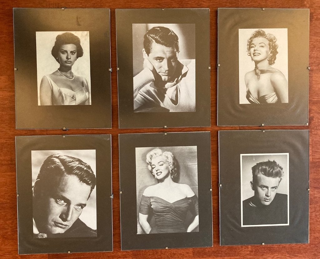 Fotolijsten met Amerikaanse filmacteurs o.a. Marilyn Monroe, Ophalen of Verzenden, Foto, Achter glas
