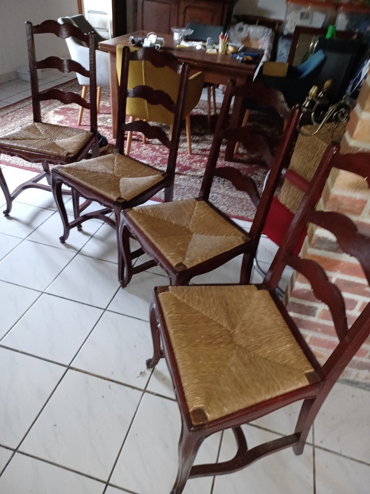4 echte Franse boeren stoelen met rieten zittingen, Ophalen