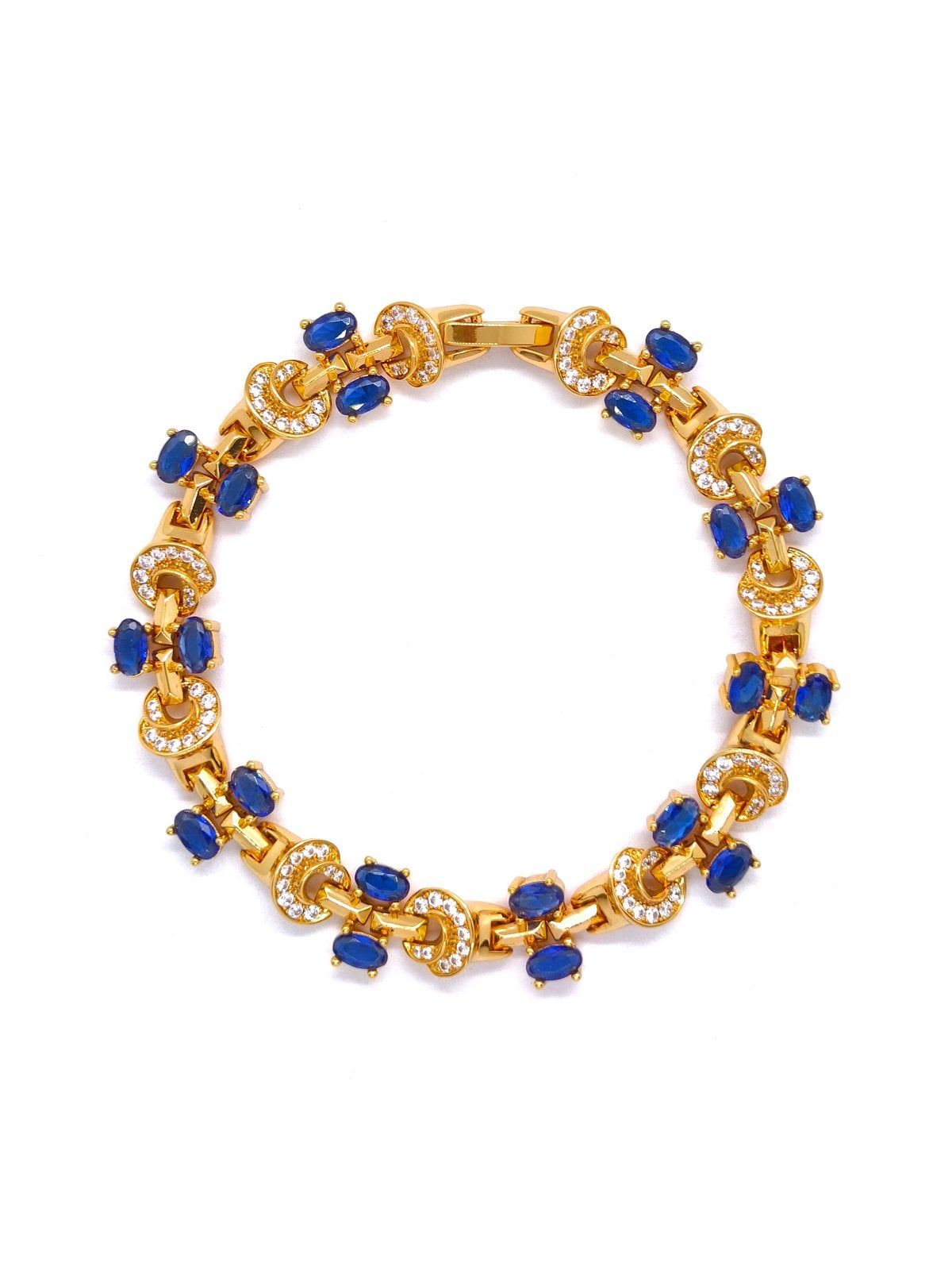 Verguld Gouden armband met blauwe edelstenen en kristallen, Overige materialen, Nieuw, Ophalen of Verzenden, Met edelsteen