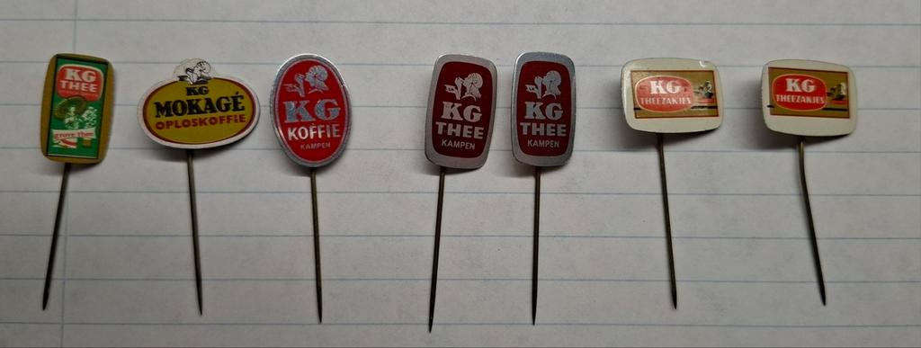 7 speldjes van KG koffie en thee., Verzamelen, Speldjes, Pins en Buttons, Ophalen of Verzenden, Gebruikt, Overige onderwerpen