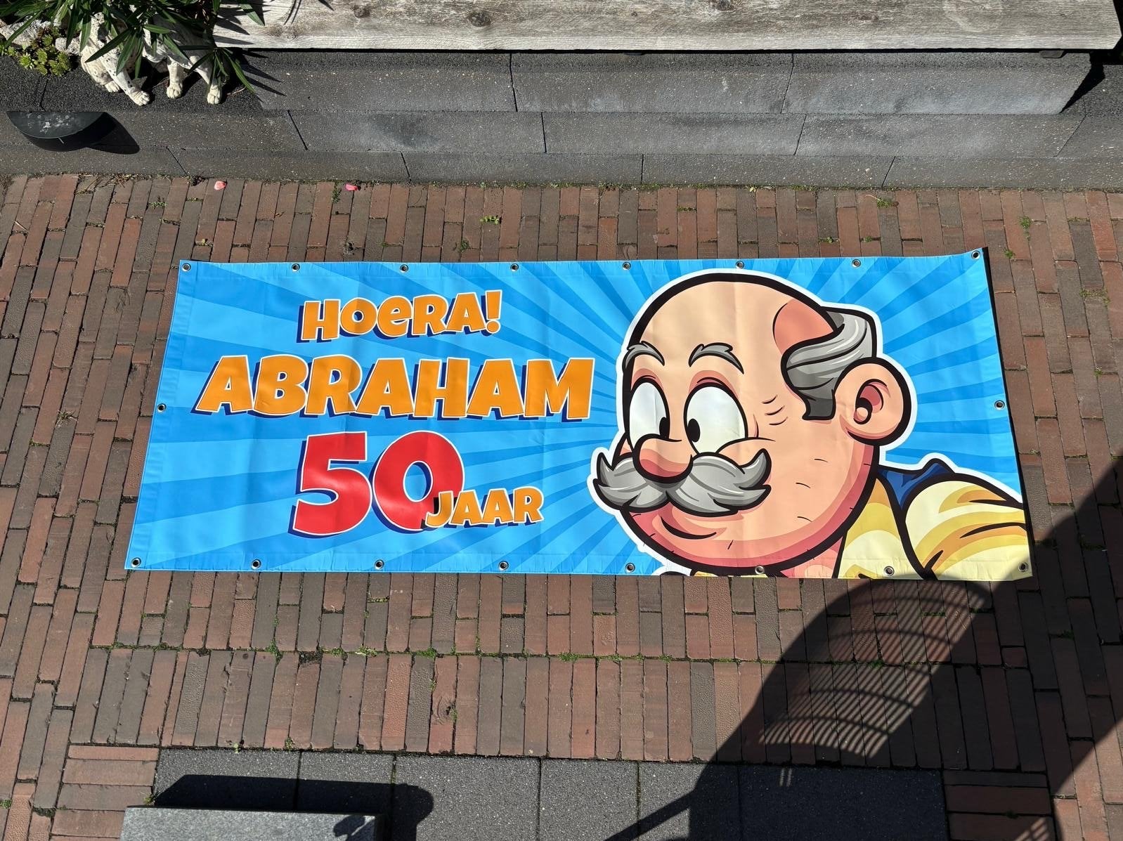 Abraham 50 jaar banner dikke kwaliteit met ophangogen, Ophalen of Verzenden, Gebruikt, Versiering, Abraham of Sarah