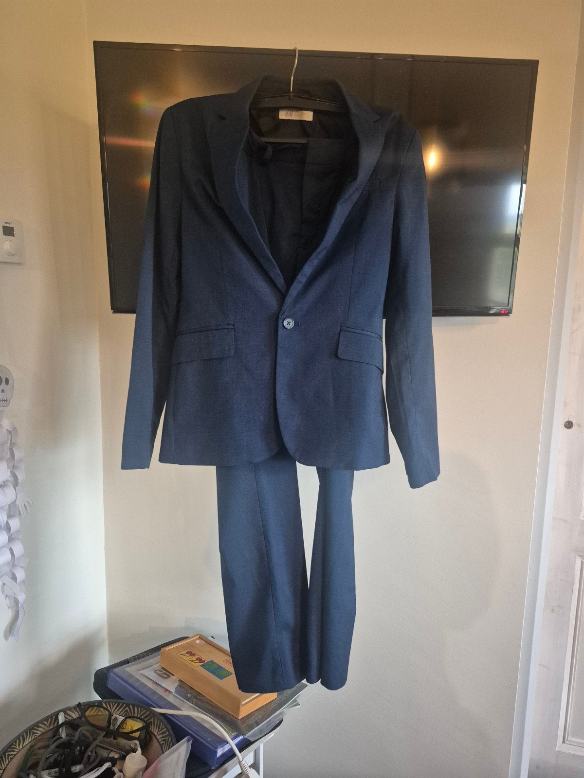 H&M Donkerblauw Pak (Colbert en Broek) Maat 158/164, Kinderen en Baby's, Kinderkleding | Maat 158, Ophalen of Verzenden, Zo goed als nieuw