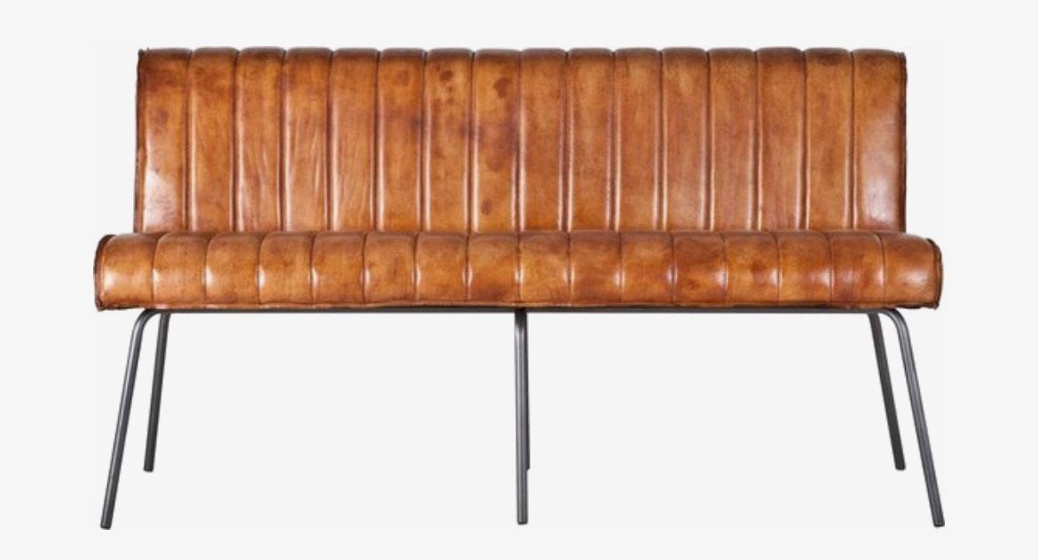Eleonora eetkamerbank Marvin - 160cm -buffelleer cognac, Gebruikt, Minder dan 75 cm, 150 tot 200 cm, Driepersoons