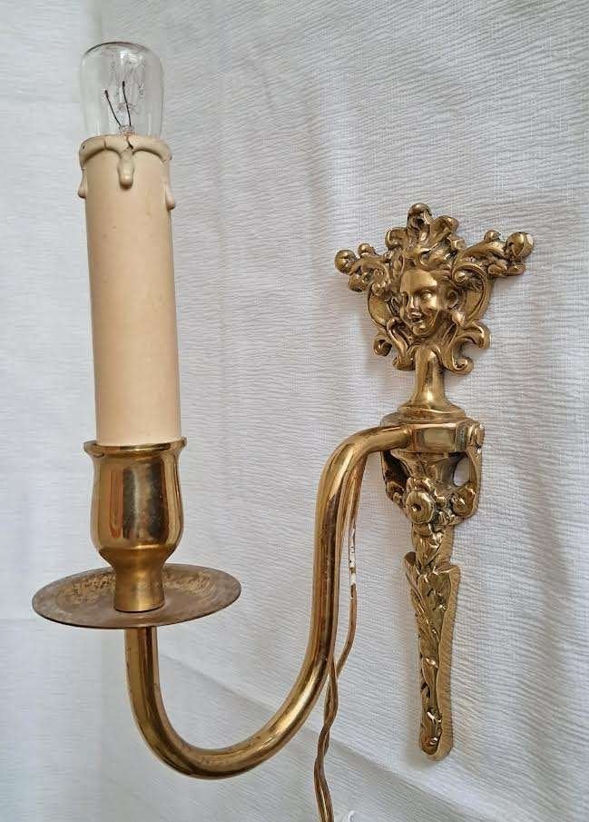 Vintage Messing Wandlamp – Rococostijl / Hollywood Regency, Antiek en Kunst, Ophalen of Verzenden