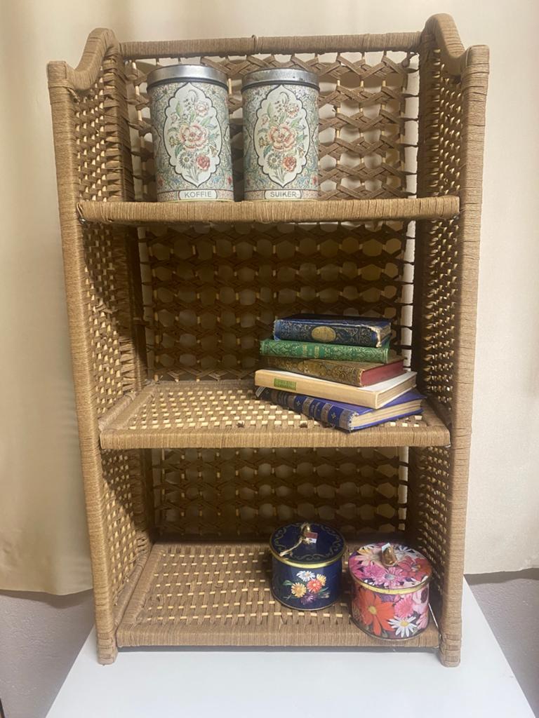 Vintage rotan rekje/boekenplank, Minder dan 50 cm, Gebruikt, 100 tot 150 cm, Ophalen of Verzenden