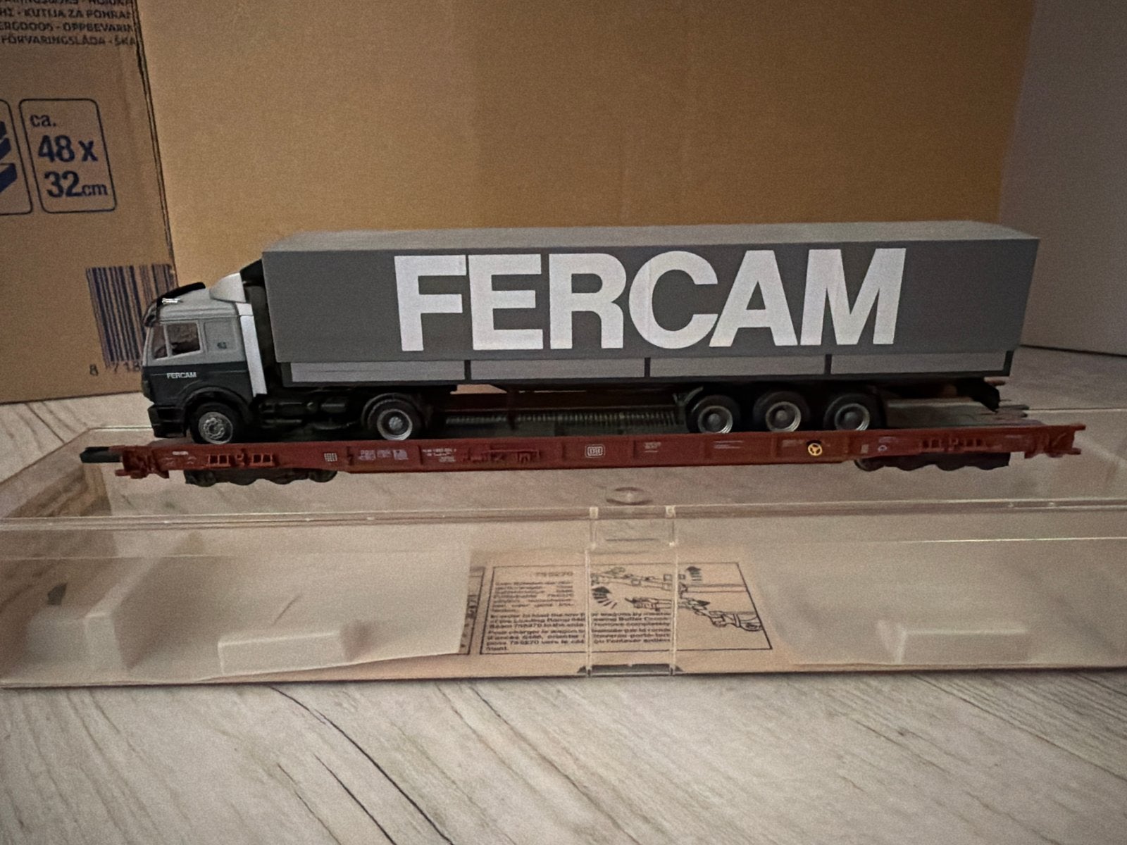 Fleischmann H0 5276 RoLa wagon met "FERCAM" vrachtwagen, Gelijkstroom, Fleischmann, Wagon, Ophalen of Verzenden