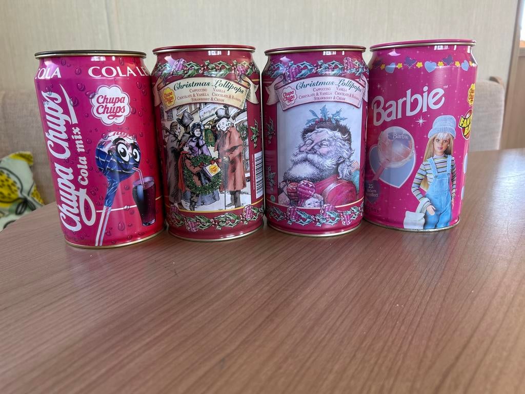 4 Chupa Chups blikken - Barbie, Cola, Kerstmis, Verzamelen, Ophalen of Verzenden, Gebruikt, Overige, Overige merken