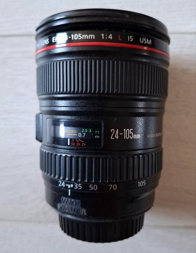 Canon EF 24-105mm f/4 L IS USM zoomlens met zonnekap, Ophalen, Gebruikt, Telelens, Zoom