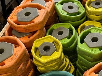 237,5 kg reebok rep halter schijven 30 mm gewichten, 237,5 kg, Halterschijven, Gebruikt, Ophalen of Verzenden