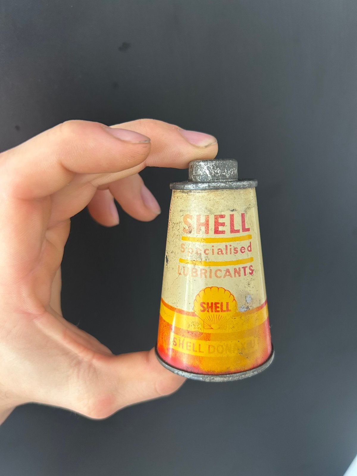 Olie blik conical Shell donax u FULL olieblik oil can huile, Ophalen of Verzenden, Gebruikt, Overige
