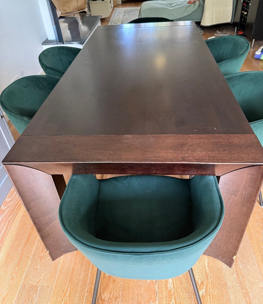 Donkerhouten eettafel inclusief 6 stoelen, Huis en Inrichting, Tafels | Eettafels, Ophalen, Gebruikt, 100 tot 150 cm, 200 cm of meer
