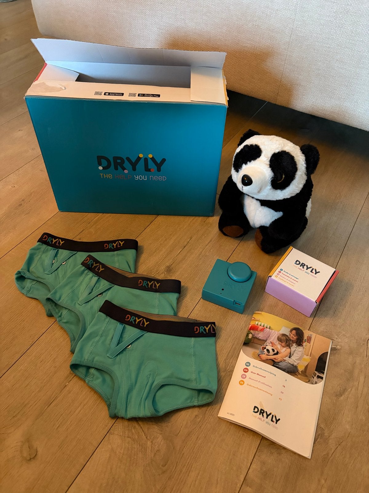 Dryly plaswekker compleet met panda en 3 onderbroekjes, Ophalen of Verzenden, Zo goed als nieuw