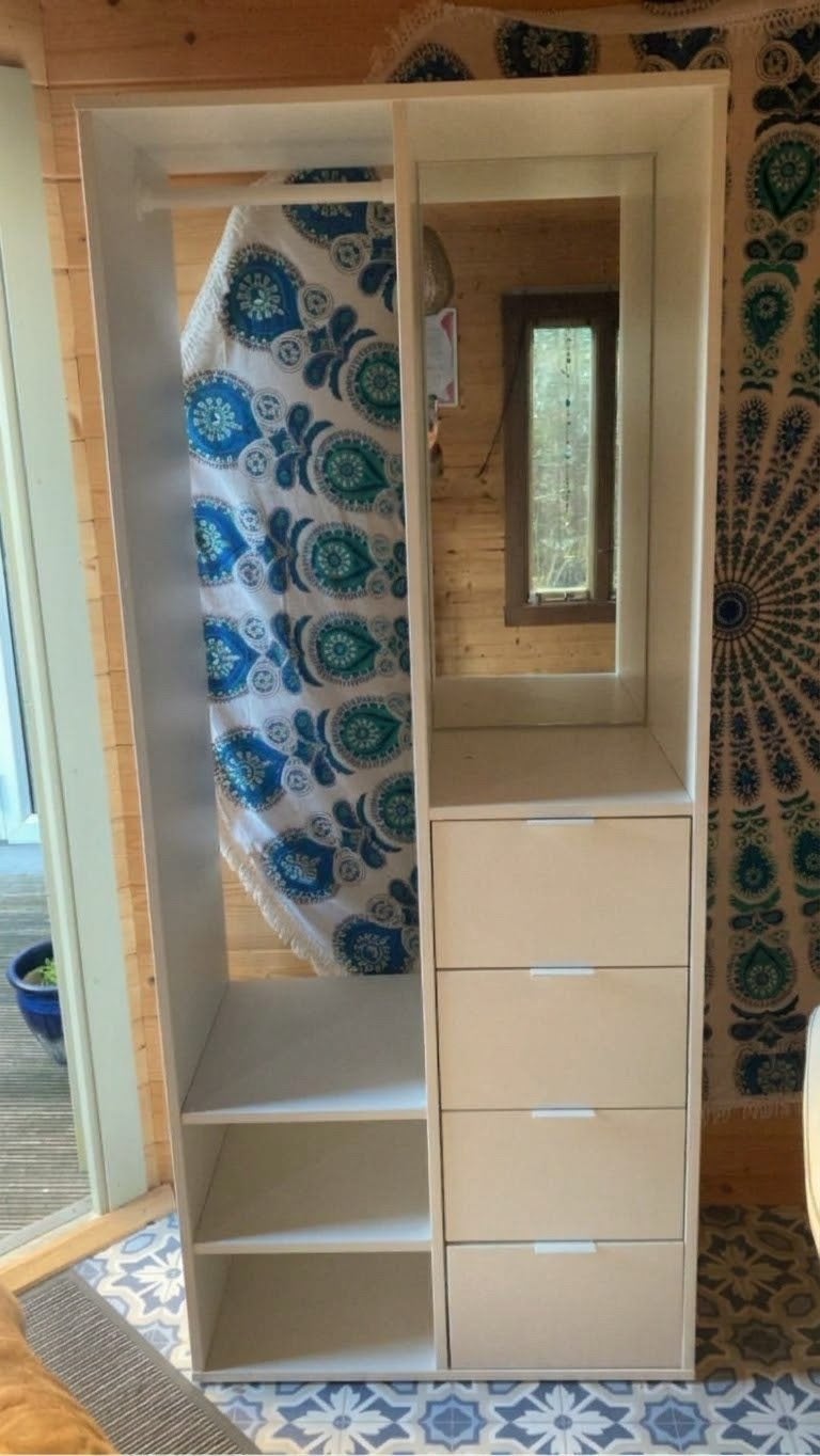 Kledingkast met spiegel, lades en planken, Ophalen, Gebruikt, 50 tot 100 cm, Met lade(s)