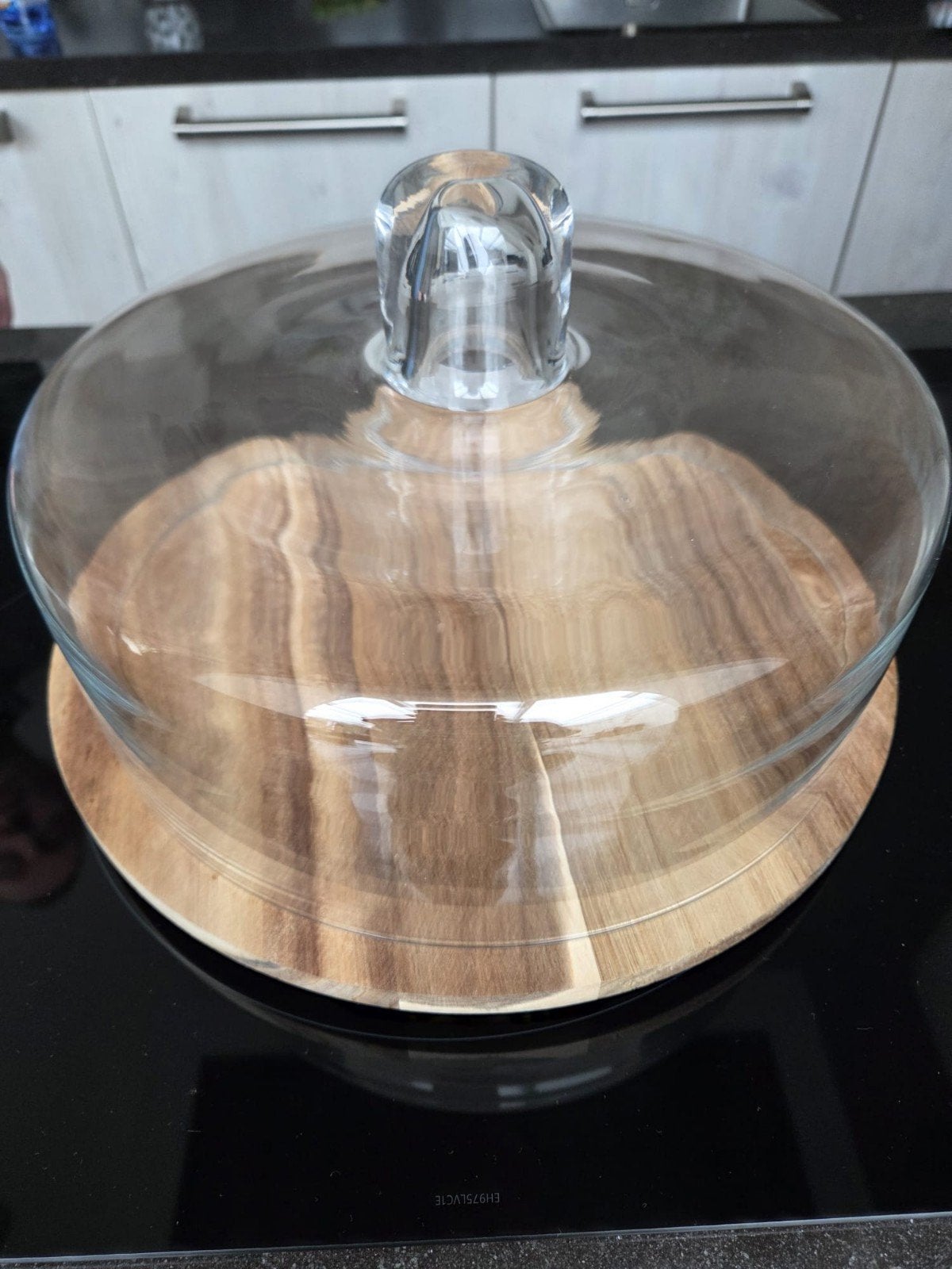 Glazen Taartstolp met Houten Plateau (nieuw), Ophalen of Verzenden, Nieuw, Glas