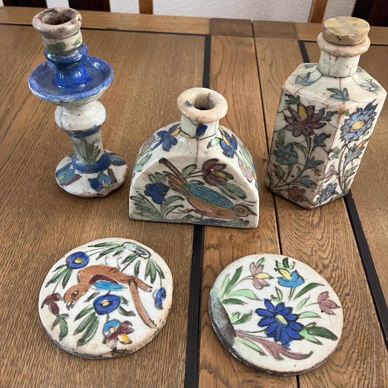 Antieke 19e 5 delige keramiek set,Qajar-Dynastie Perzië., Ophalen of Verzenden
